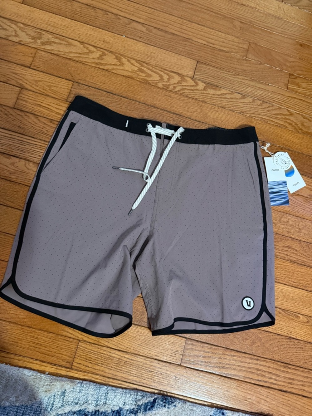 Vuori Taupe Swim Trunks with Black Trim